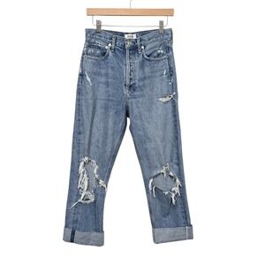 Agolde 90s Crop High Rise Distressed Straight Leg Jeans Blue Women's Size 25
